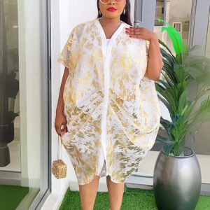 Print V-Neck Short Sleeve Vest Two Piece Dress