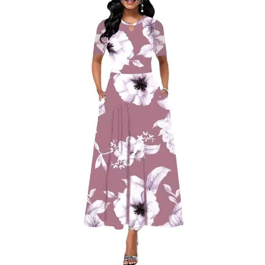 Women's Loose Long Sleeve High Waist Plus Size Pocket V Neck Dress - Image 5
