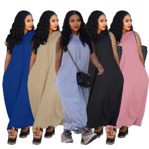 Women's Plain V-Neck Sleeveless Casual Dress