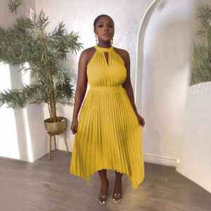 Women's Sleeveless Off-shoulder Pleated Irregular Halterneck Summer Dress