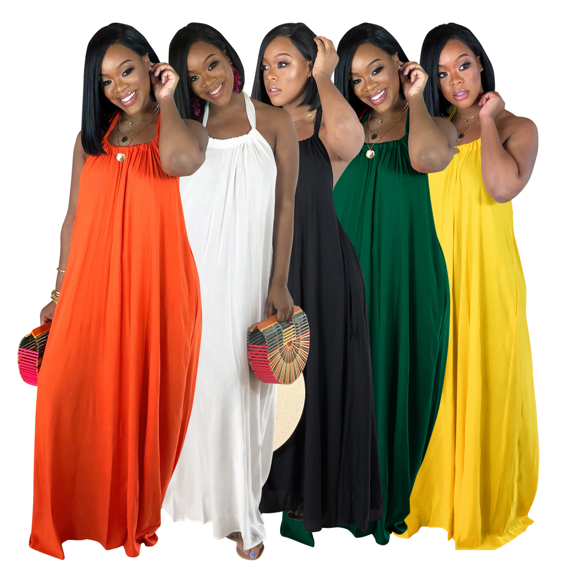 Plain Halter Sleeveless Bare Back Casual Dress