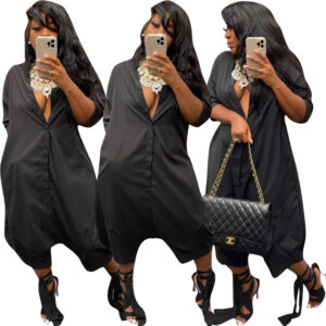 Women's Plain Lapel Single Breasted Casual Jumpsuit