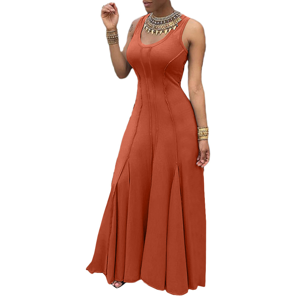 Plain U Neck Sleeveless Pleat A-Line Dress - Image 5