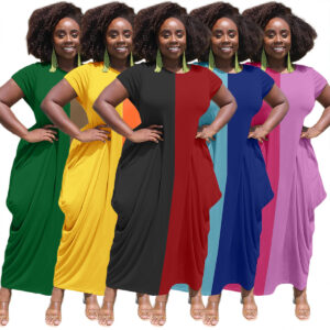 Color Block Splice Crew Neck Short Sleeve Casual Dress