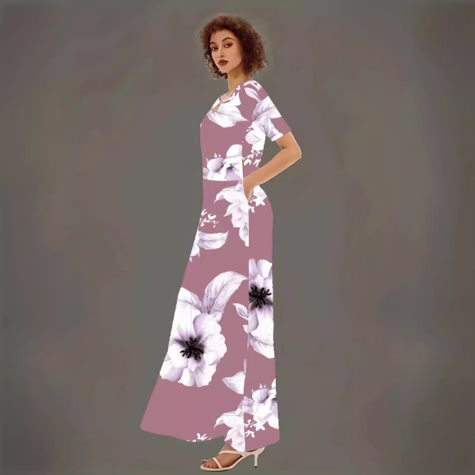 Women's Loose Long Sleeve High Waist Plus Size Pocket V Neck Dress - Image 3
