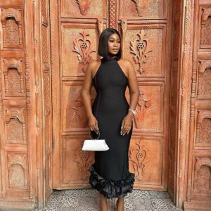 Women's Formal Solid Patchwork Slit Wrapped Skirt Black Dress